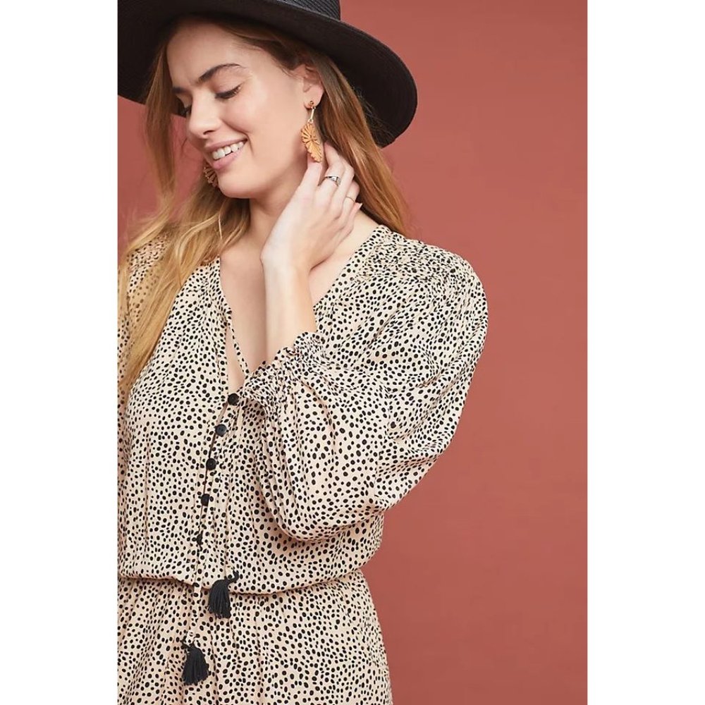 Anthropoplogie Beachgold Chelsea Romper Long Sleeve Animal Print size XS - Picture 10 of 10